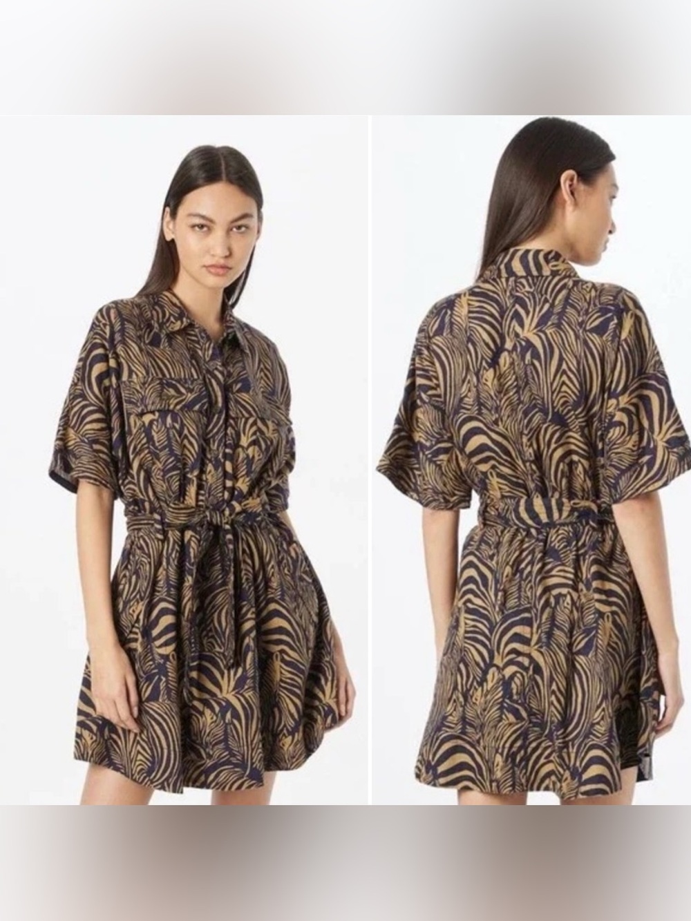 Banana Republic Zebra Print Linen Utility Dress Women’s Size XS P Preppy Safari